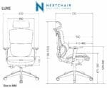 NextChair Luxe 2.0 ergonomic office chair dimensions diagram