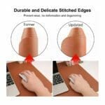 Detailed stitching on brown and grey ergonomic chair upholstery