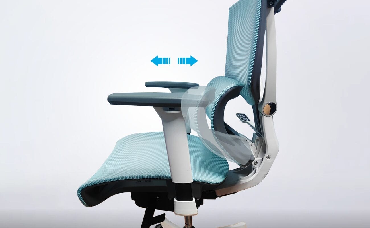 Ergonomic chair lumbar support forward and backward adjustment feature