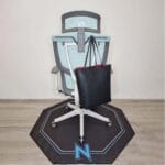 grey and sky blue ergonomic chair